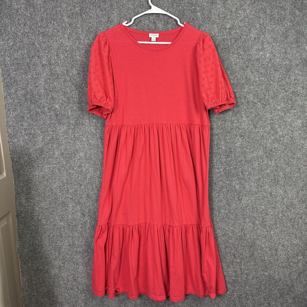 J.CREW Dress Womens Size L Red Tiered Jersey Puff Sleeves